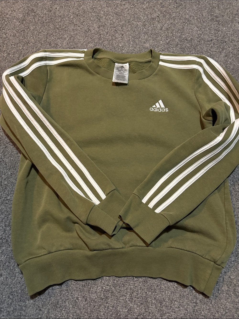adidas Olive Green Crewneck Sweatshirt with White Three-Stripes